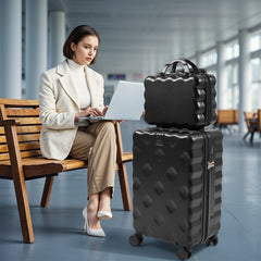 2pcs Luggage Set Cabin Suitcase, Lightweight Luggage Hard Shell Travel Trolley Case, Travel Suitcase Sets with Cup Holder and Hook, Carry on Hand Cabin Luggage with Beauty Case