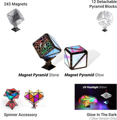 TOSY Magnet Pyramid Stone - 1 Cube Transforms into 1 Billion Shapes, 12 Pieces, 243 Magnets, Christmas Stocking Stuffers Gift for Kids, Holographic Design, Creative Puzzle STEM Toy