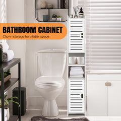 White Freestanding Tall Cabinet for The Bathroom, Featuring a 5-Tier Storage Design with 2 Doors, Ideal for Saving Space, Measuring 116CM.