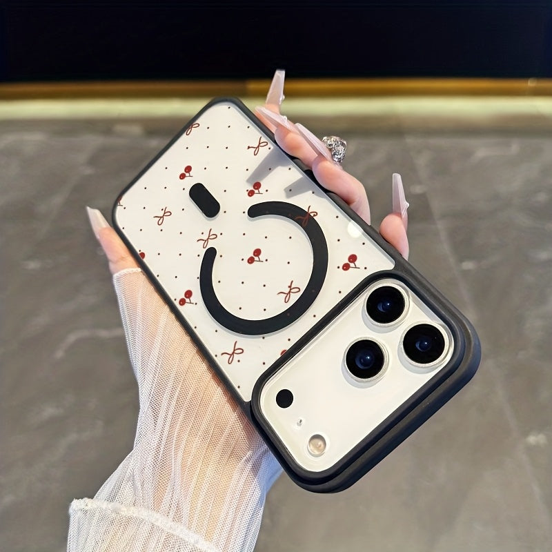 Cherry Polka Dot Phone Case, Supports Wireless Charging Anti-Drop Beige-Feel Magnetic Shell for iPhone 17 Pro Max/17 Air/16/15/14 PLUS/13/12/11 Samsung Galaxy A56/A55/A54/A36/A35/A26/A25/A16/A15/A06/S25 Ultra/S24 FE/S23 Plus/S22, Anti-Drop Phone
