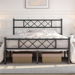 Costoffs Bed Frame, Simple Metal Bed Frame, Metal-Framed Bed Base with Storage, Bed Foundation for Small Space, Easy Assembly Bed Foundation with Cross-design Headboard and Footboard for Bedrooms, Single/Double/king, Black/White/Pink