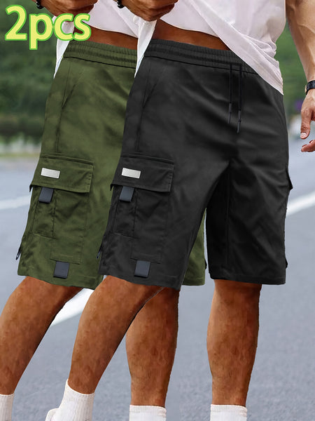 Set of 2 Men'S Summer Casual Woven Strap Cargo Shorts