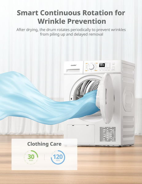 COMFEE' Freestanding Heat Pump Tumble Dryer,8Kg Front Load,16 Programmes, Auto-Dry,Anti-Crease,Refresh,White,Cfg09Eh80/W-Uk