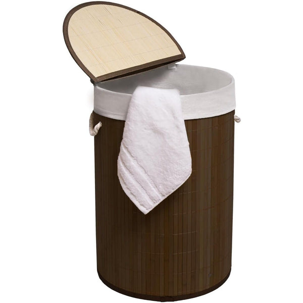 50L Folding Bamboo Laundry Basket Bin Hamper Basket Clothes Storage Organizer With Lid & Removable Washable Bag Carry On Handles