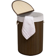 50L Folding Bamboo Laundry Basket Bin Hamper Basket Clothes Storage Organizer With Lid & Removable Washable Bag Carry On Handles