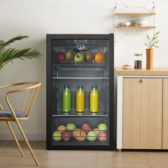 Midea COMFEE' Under Counter Drinks Fridge - 93L Capacity, Holds Up To 115 Cans, Precision Cooling (2℃ To 15℃), Full-Length Low-E Glass Door, Removable Shelves, LED Light, Low Noise [Energy Class E] - Essential for Home Kitchens & Dorms