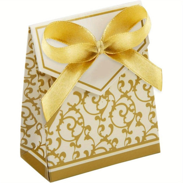 100Pcs Gold Christmas Treat Boxes with Ribbons - Perfect for Holiday Favors, Candy, Gifts, and Party Decorations