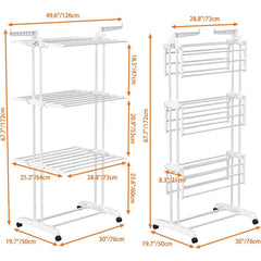 4 Tier Large Clothes Airer with Wings, Retractable Folding Drying Rack with Wheels for Indoor & Outdoor Use, 190 × 64 × 170 cm, Grey