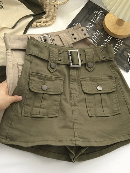 [Summer Women's Clothing Sale]Hip-wrapped A-line Short Skirt - with Belt And Multi-pocket Denim Skirt Short Skirt - Summer Women's Clothing All-match Suitable for Daily Wear