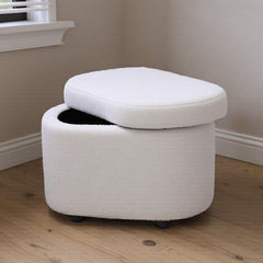1pc Plush Teddy Round Upholstered Storage Ottoman Stool - 60x40x45cm Lidded Footrest with Hidden Storage Space | Multi-Functional Shoe Changing Bench for Living Room, Bedroom & Entryway | 3cm Black Plastic Legs (Green/White)