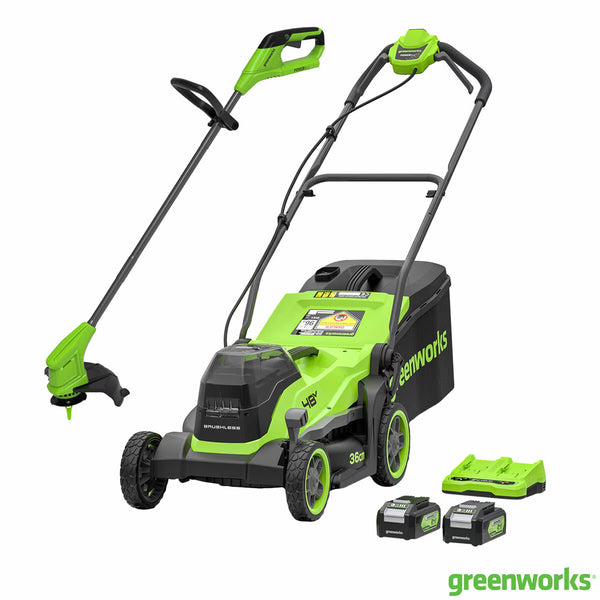 Greenworks 48V 36Cm Cordless Lawn Mower & 24V 25Cm Line Trimmer Bundle