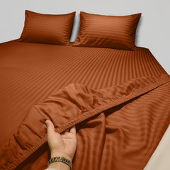 1pc Extra Deep Striped Fitted Sheet 40cm – Soft & Comfortable Microfiber Bedding, Breathable & Smooth, Machine Washable Bed Sheet Suitable for Bedroom
