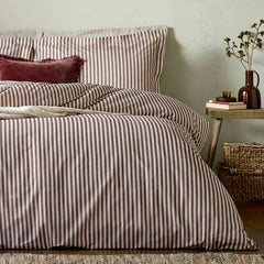 Yard Hebden 100% Cotton Burgundy Stripe Duvet Cover Set in 4 Sizes