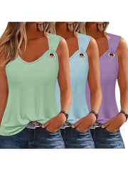 Three-Pack Women's Tank Tops Summer Sleeveless Loose Fit Eyelet Neck Solid Color Basic Shirts