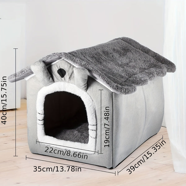 Portable Pet House Measuring 40*38*35CM, Suitable for Dogs And Cats. It Features a Removable Cushion, Making It a Warm And Cozy Cave for Puppies. This Washable, Foldable, And Soft Cube Design Offers Comfort And Multifunctionality for Your Pets