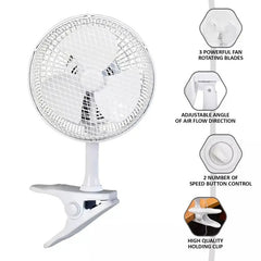 6 Inch Clip on Fan - 2 in 1 design with 2 Speeds, Mains Powered, Silent Desktop Fan with Strong Airflow - Mini Plug in Silent Desk Fan, Ideal Electric Air Circulator for Bed, Cot & Desk top