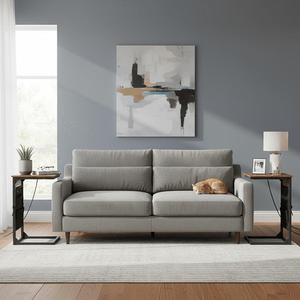 AMHANCIBLE 1pc/2pcs C-Shape Side Table Featuring a Charging Station, Bedside Table with a Storage Pouch, And a Coffee Table with a Metal Frame Suitable for Living Rooms, Bedrooms, And Offices