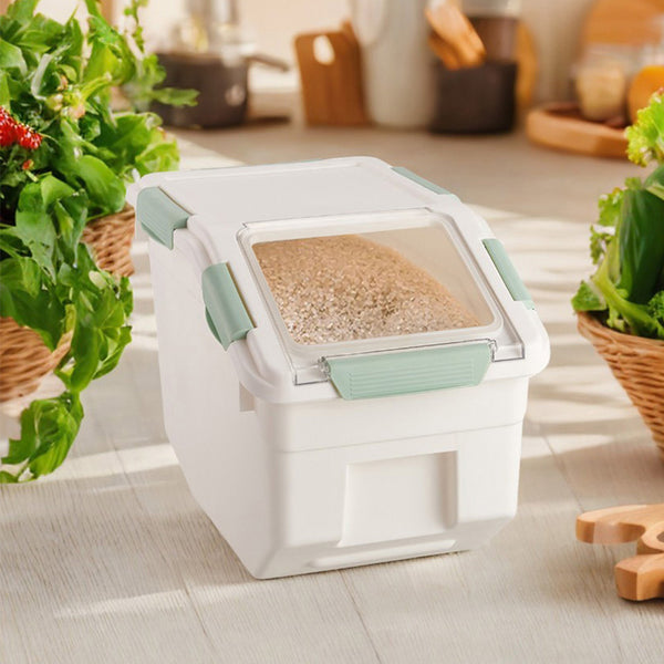 10KG Dog Food Storage Container with Scoop, Large Airtight Pet Dog Food Bin, Dog Cat Dry Food Bin, Rice Storage Container, Grey/Green