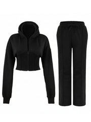 Women Corset Fit Hoodie and Trouser 2Pc Zip Tracksuit Set 2Pc Set with Zip Front, Long Sleeves and Straight Leg Pants, Perfect for All Seasons, Top Set