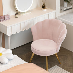 Modern Velvet Accent Chair With Back, Upholstered Vanity Chair For Makeup Room, Makeup Side Chair Desk Chair With Golden Metal Legs For Bedroom Living Room