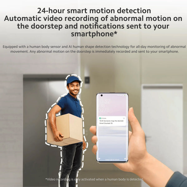 Xiaomi Smart Doorbell 3s,180° Ultra-Wide View 2k Resolution,Superior Night Vision,Professional Ip65 Water,Two Power Supply Modes 5200mah Battery, Free, Rolling 72-Hour Cloud Storage