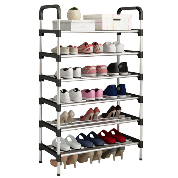 6 Tier Metal Shoe Rack Shoe Storage Organiser, Free Standing Durable Narrow Shoe Rack, Vertical Slim Shoe Tower, Multi Functional Heavy Duty Storage Unit Shoe Stand, Entryway Shoe Holder Space Saving Shoe Shelf Shoe Organizer for Closet Living Room Bedroo
