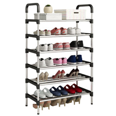 6 Tier Metal Shoe Rack Shoe Storage Organiser, Free Standing Durable Narrow Shoe Rack, Vertical Slim Shoe Tower, Multi Functional Heavy Duty Storage Unit Shoe Stand, Entryway Shoe Holder Space Saving Shoe Shelf Shoe Organizer for Closet Living Room Bedroo