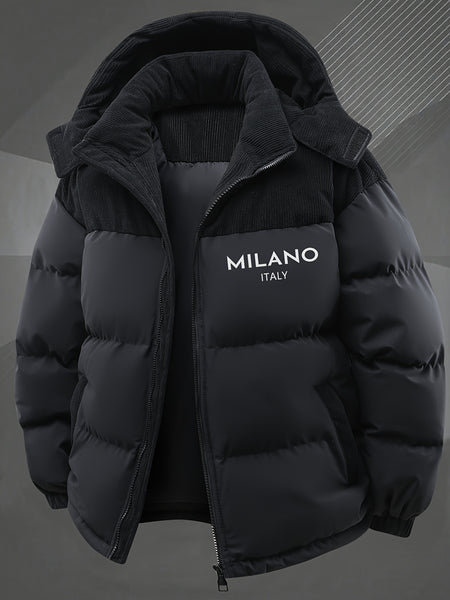 2025 New Winter Removable Hood Jacket Men'S Casual Print Hooded Coat Thick Trendy Jacket Top Men'S