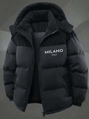 2025 New Winter Removable Hood Jacket Men'S Casual Print Hooded Coat Thick Trendy Jacket Top Men'S