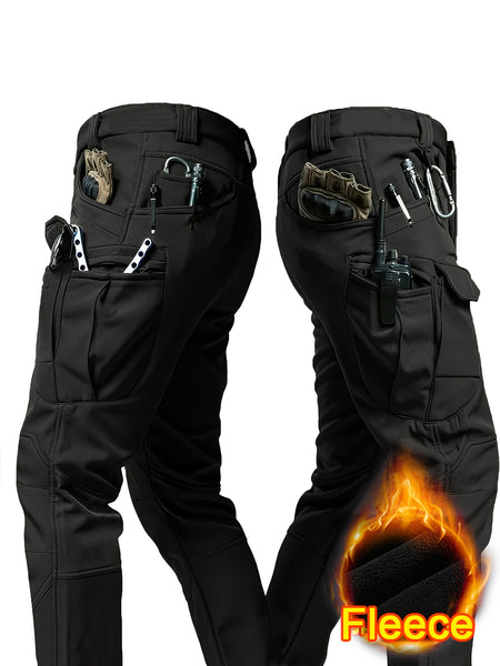 1PC Men's -Lined Warm Tactical Cargo Pants, Thick Winter Style, Multi-Pocket, Windproof Snowproof, Micro-Stretch Fabric, Suitable for Outdoor Hiking, Fishing, Casual Outings, No Belt