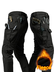 1PC Men's -Lined Warm Tactical Cargo Pants, Thick Winter Style, Multi-Pocket, Windproof Snowproof, Micro-Stretch Fabric, Suitable for Outdoor Hiking, Fishing, Casual Outings, No Belt