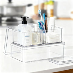 3-Piece Set of Transparent Stackable Storage Containers with Lids, Cosmetics and Jewelry Storage Box, Multi-functional Home Storage Box for Bathrooms, Bedrooms, Living Rooms and Kitchens and Picnic Use