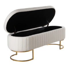 1pc Ottoman Storage Box Bench, Upholstered Teddy Fabric End of Bed Bench, Bedroom Bench Bed End Stool Footstools with Golden Metal Legs, For Bedroom, Living Room, Entryway
