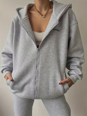 New Women'S Two-Piece Outfit Featuring a Casual Solid Color Hoodie And Sweatpants, Including a Zip-Up Hoodie And Matching Solid Color Joggers