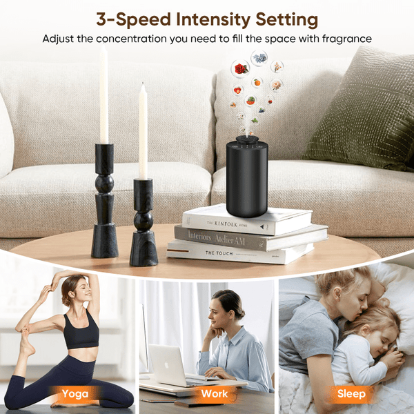 Hydrocarbon-free essential oil diffuser - Wireless aromatherapy diffuser - Car aroma diffuser with timer function and 3 spray modes - Black aluminum alloy material