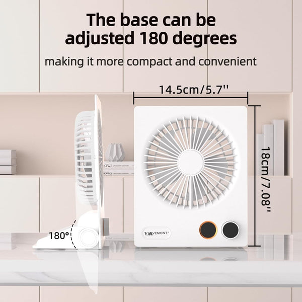 Small Desk Fan,Vemont USB Table Fan,5000Mah Rechargeable Battery Fan,180°Tilt Folding Personal Portable Fan with Remote Control,Stepless Speed Strong Wind, Silent Hanging Fans for Home Office Desktop