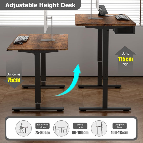 Electric Standing Desk, Sit Stand Table, Height Adjustable Electric Standing Computer Desk with USB Charging Port and Desk Drawer for Home Office