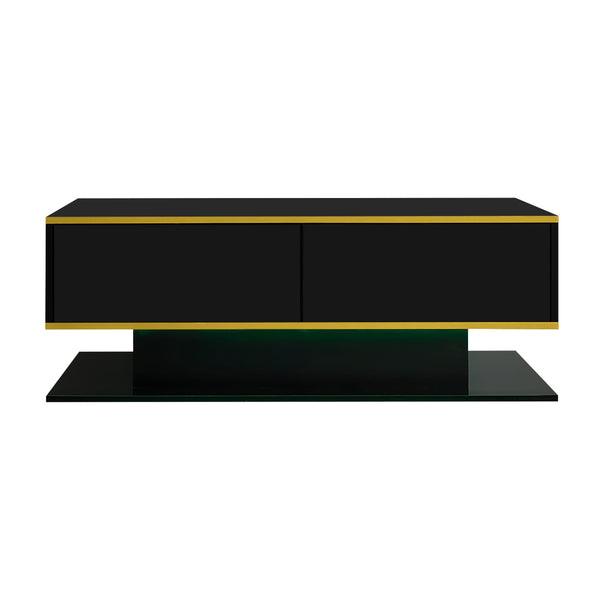 Modern LED coffee table, 100cm high gloss white coffee table, with 3 drawers and RGB light strips, adjustable color/brightness, gold edge, PB board material, suitable for living room, bedroom, lounge, studio - with a load-bearing capacity of 50kg and spac