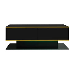 Modern LED coffee table, 100cm high gloss white coffee table, with 3 drawers and RGB light strips, adjustable color/brightness, gold edge, PB board material, suitable for living room, bedroom, lounge, studio - with a load-bearing capacity of 50kg and spac
