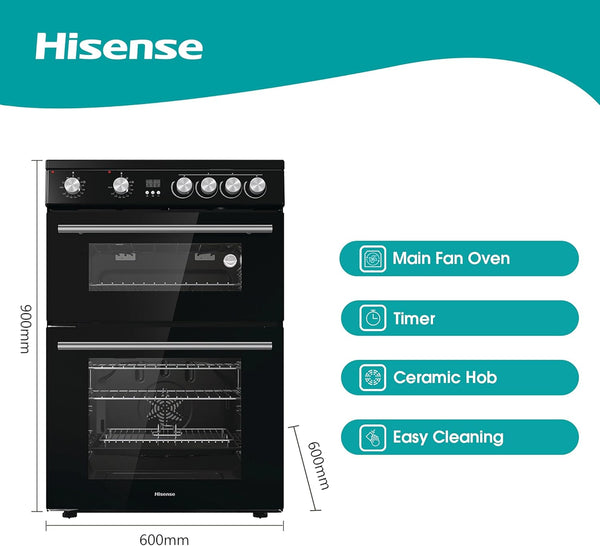 Hisense HDE3211BBUK 60Cm Electric Cooker with Ceramic Hob-Black , a Rated Double Oven