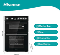 Hisense HDE3211BBUK 60Cm Electric Cooker with Ceramic Hob-Black , a Rated Double Oven