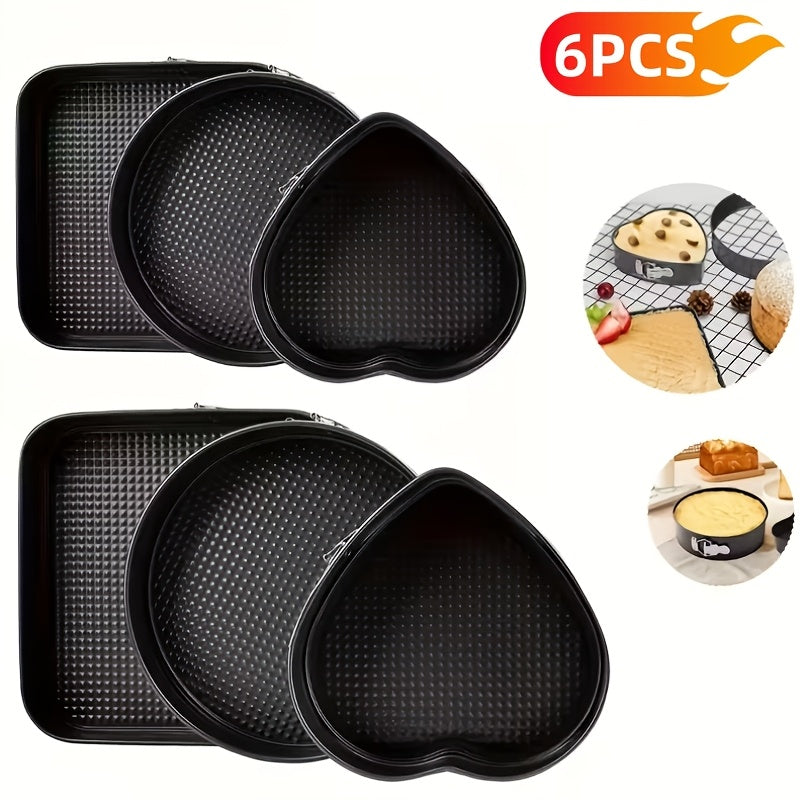 6pcs Cake Pan Set- Square/ Round/ Heart Baking Cake Mould, Carbon Steel Baking Mold with Removable Bottom, Non- Stick Pan, Baking Tools| Kitchen Accessories| Home Kitchenware