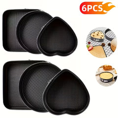 6pcs Cake Pan Set- Square/ Round/ Heart Baking Cake Mould, Carbon Steel Baking Mold with Removable Bottom, Non- Stick Pan, Baking Tools| Kitchen Accessories| Home Kitchenware