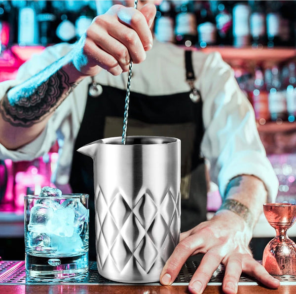 Nicunom 540Ml Cocktail Mixing Glass, 304 Stainless Steel Martini Stirring Glass, Double Walled Bar Mixing Pitcher, Seamless Glass Shaker with Weighted Bottom, Mixing Glass for Bartenders