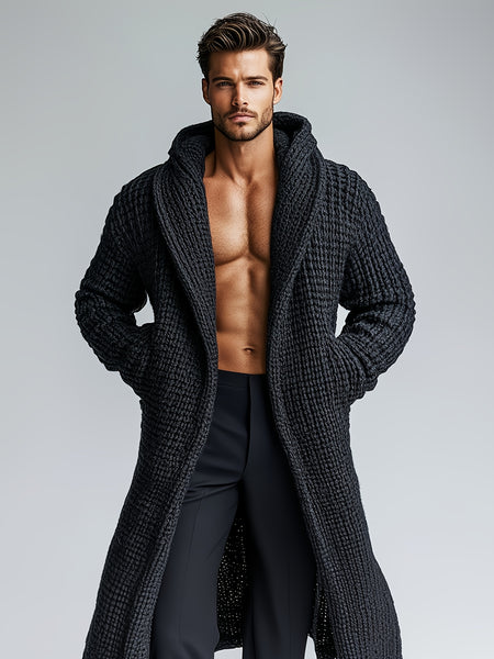 Men's Casual Sport Sweater, Long Hooded Knit Cardigan with Thick Yarn Knitting, Large Side Pockets, Loose Fit, Warm and Stylish, for a Casual and Stylish Look