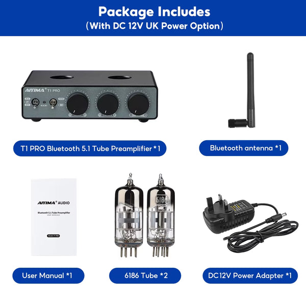 T1 PRO Vacuum Tube Preamplifier Amplifiers Home Audio RCA Bluetooth Input Bass Treble Control Hifi Stereo AUX 12V Trigger