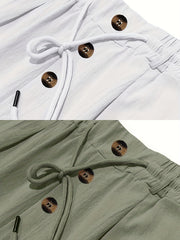 2pcs Men'S Linen Solid Color British Business Casual Straight Leg Pants with Drawstring Elastic Waistband And Button Design Casual Long Trousers Suitable for Outdoor Travel Fitness Exercise And Daily Wear Casual Outdoor Pants Linen Long Pants Lightw