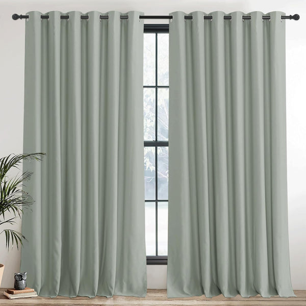 PONY DANCE Grey Blackout Thermal Insulated Curtains for Bedroom, 46 X 54 Inch Short Eyelet Curtains & Drapes, Soft Black Out 2 Panels for Window Living Room/Kitchen