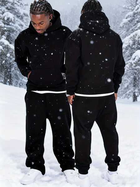 Men'S Casual Athletic Warm 2pcs Set, Winter Hooded Sweatshirt And Jogger Pants, Outdoor Fitness Running Hooded Sweatshirt And Athletic Pants Outfit, Suitable for Fall Winter Leisure Activities