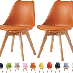 mcc direct Set of 2 Dining Chairs Wooden Legs Soft Cushion Pad Stylish DELUXE Retro Lounge Dining Office EVA